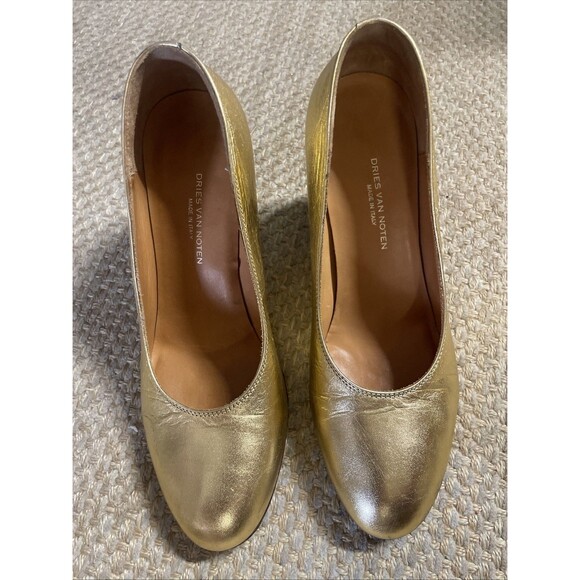 DRIES VAN NOTEN Italy 36 eu 5.5-6 us Gold Leather Heels Pumps Women's Shoes - Picture 3 of 11